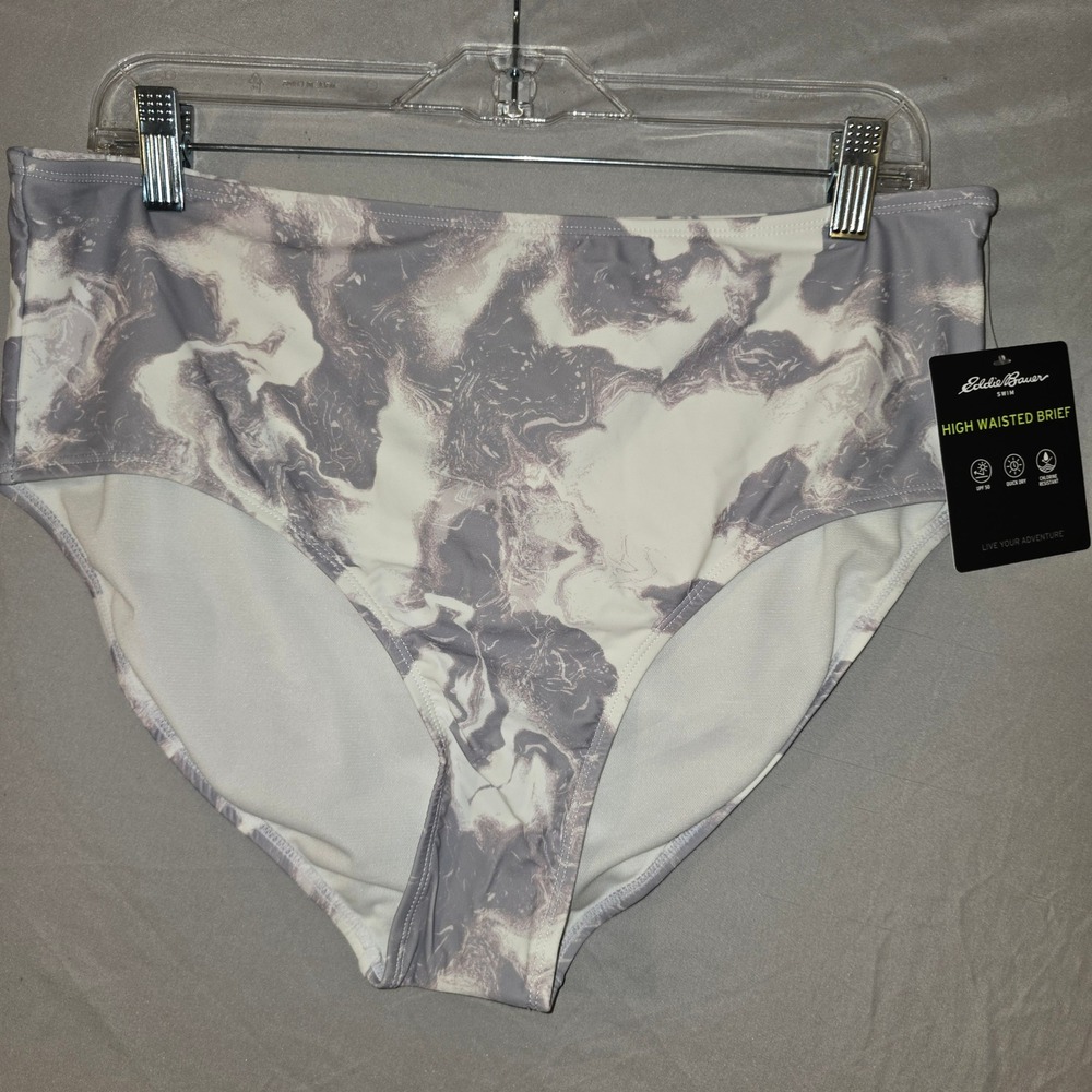 Eddie Bauer Swim Bottom XL Women Pale Pink Grey Marble High Waisted Brief NEW
